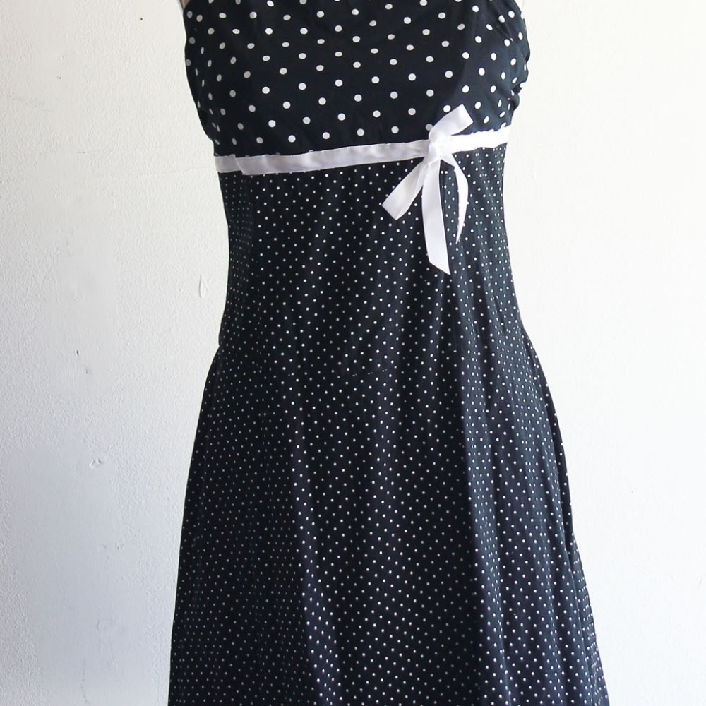 Black polka dot Empire Sun dress Medium - Picture 5 of 8